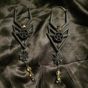 Pentacle Black Spider Web Earrings with Beads